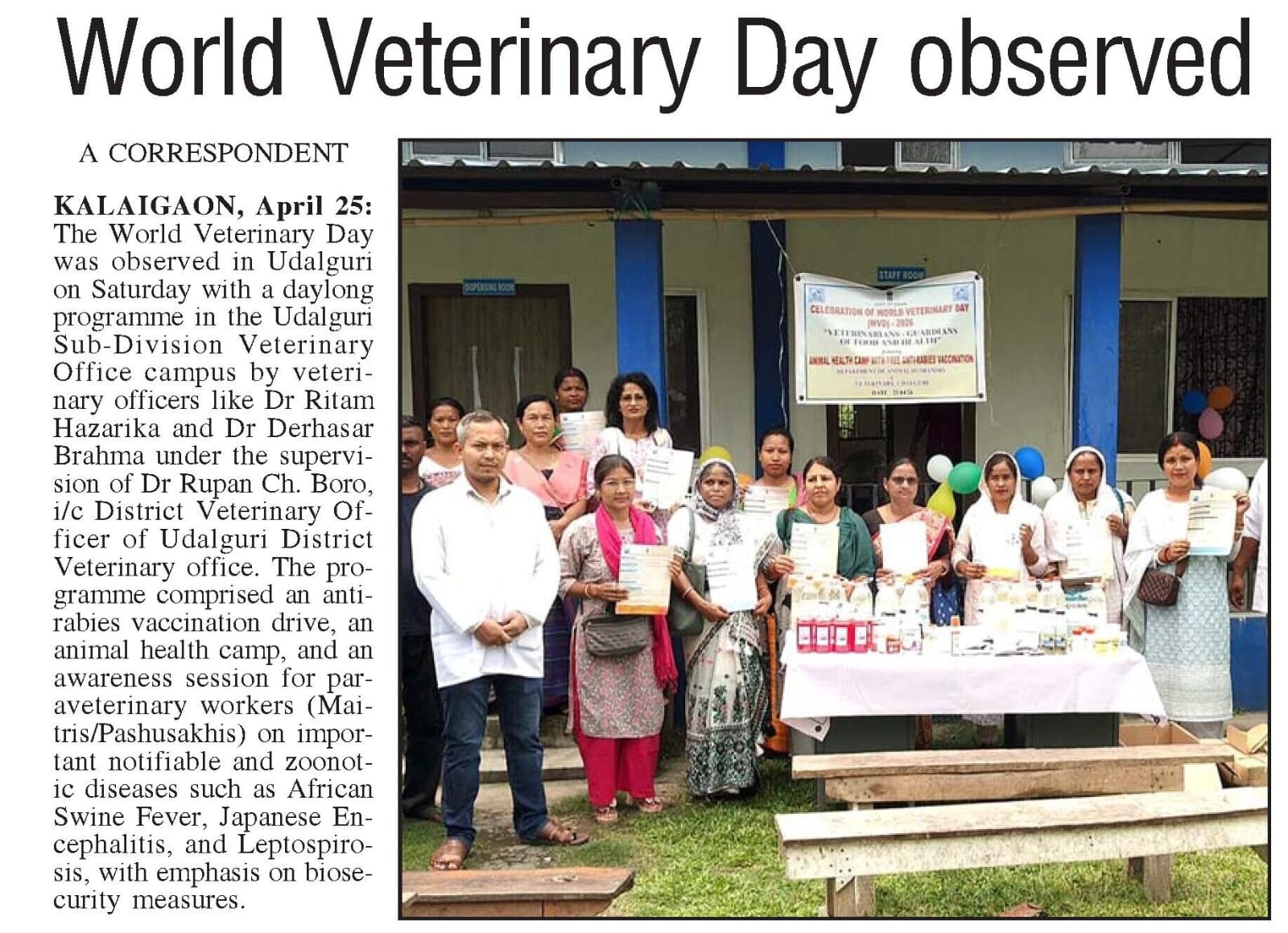 World Veterinary Day observed in Udalguri